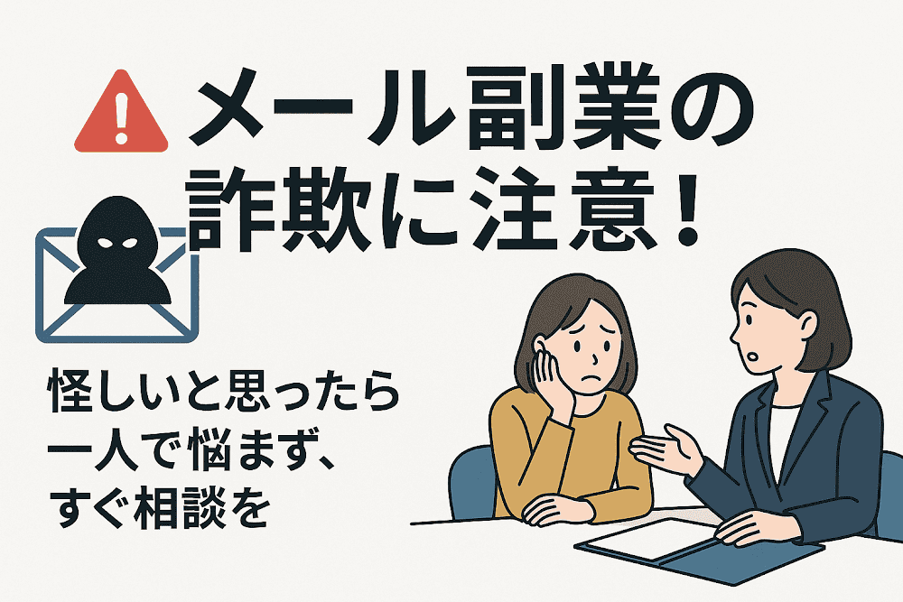 メール副業の詐欺に注意！怪しいと思ったら一人で悩まず、すぐ相談を