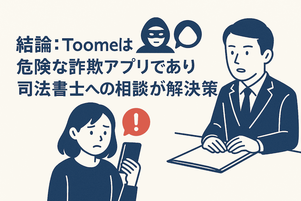 結論：Toomeは危険な詐欺アプリであり、司法書士への相談が解決策